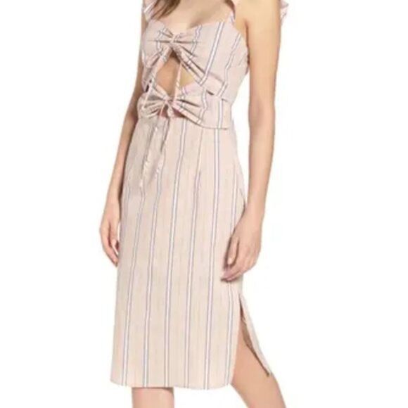 Wayf Verona Cutout Midi Dress in Coral Stripe - XL approximately - Picture 1 of 15